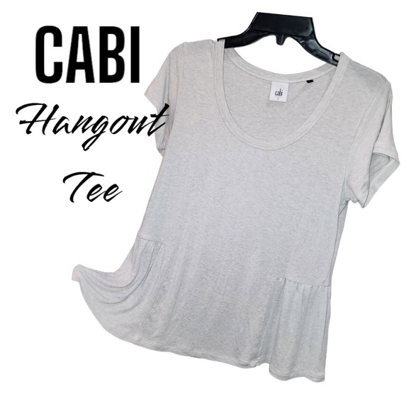 CAbi Tops - CABI HANGOUT TEE Sz S Tan Oatmeal Short Sleeve Peplum Scoopneck Boho Soft Shirt
